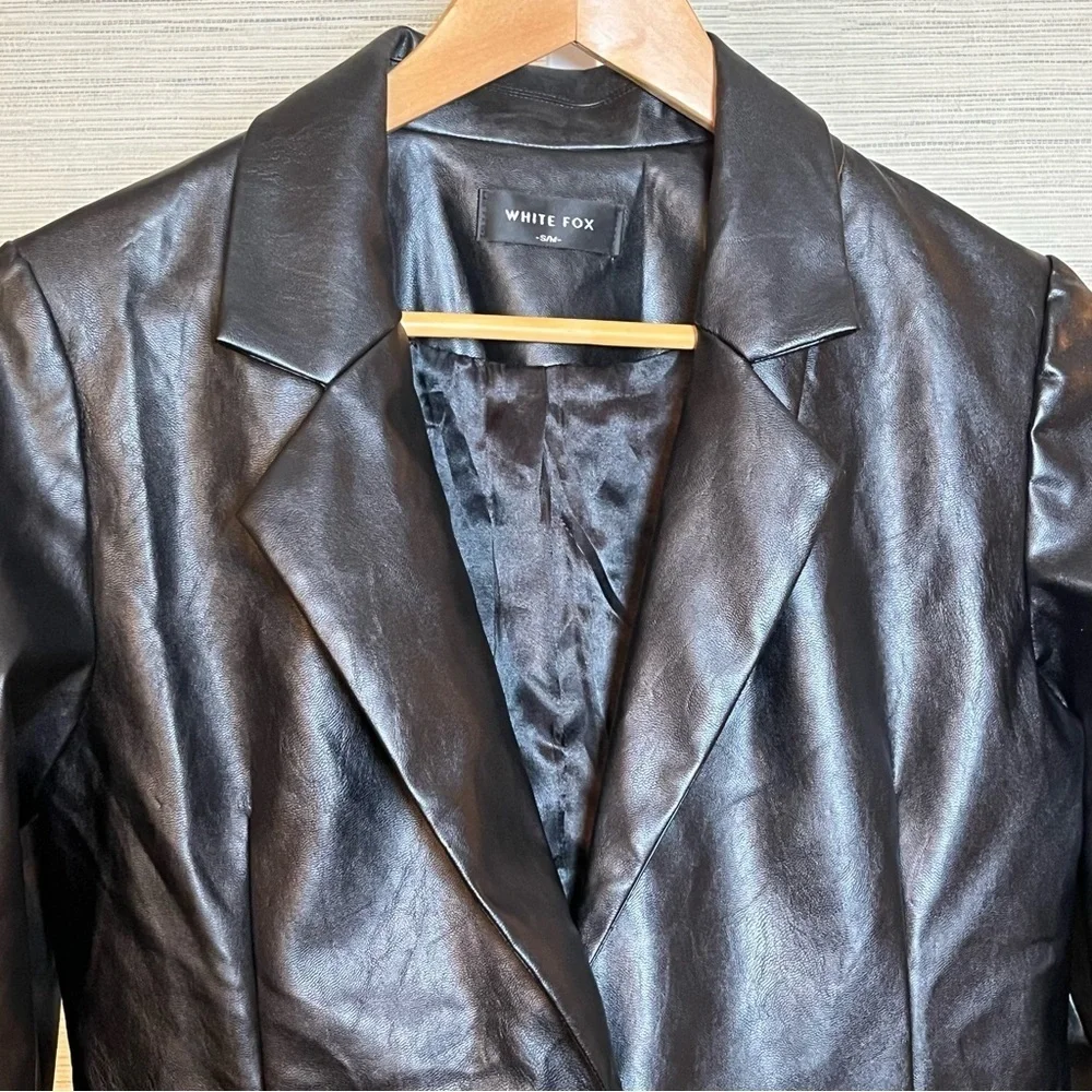 White Fox Black Faux Leather Take The Lead Blazer Black Coat Size Small/Medium